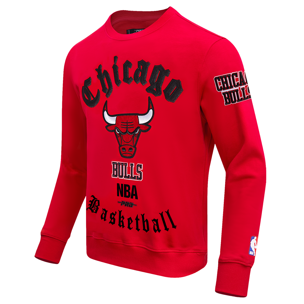 NBA CHICAGO BULLS OLD ENGLISH MEN'S CREWNECK (RED)