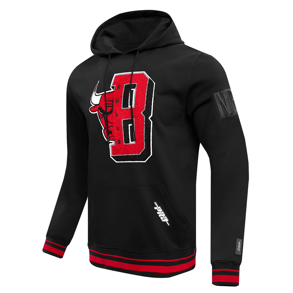 NBA CHICAGO BULLS MASHUP MEN'S RIB PULLOVER HOODIE (BLACK/RED/BLACK)