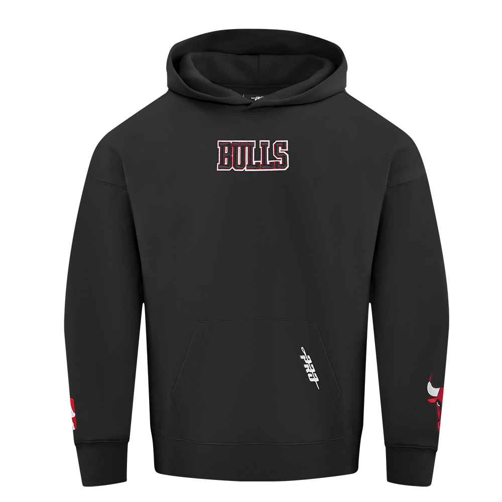 NBA CHICAGO BULLS WINGSPAN MEN'S DROP SHOULDER FLEECE PULLOVER HOODIE (BLACK)