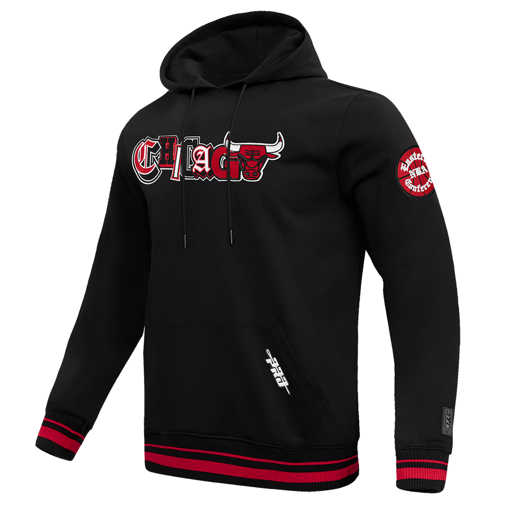 NBA CHICAGO BULLS CITY RANSOM MEN'S RIB FLC PO HOODIE (BLACK/RED/BLACK)