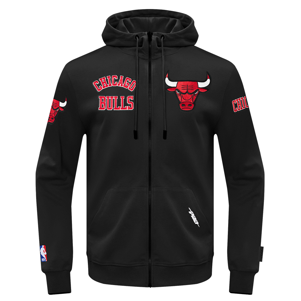 NBA CHICAGO BULLS CLASSIC WIND SUIT CHANDAIL À CAPUCHON TISSÉ À GLISSIÈRE POUR HOMME (NOIR)