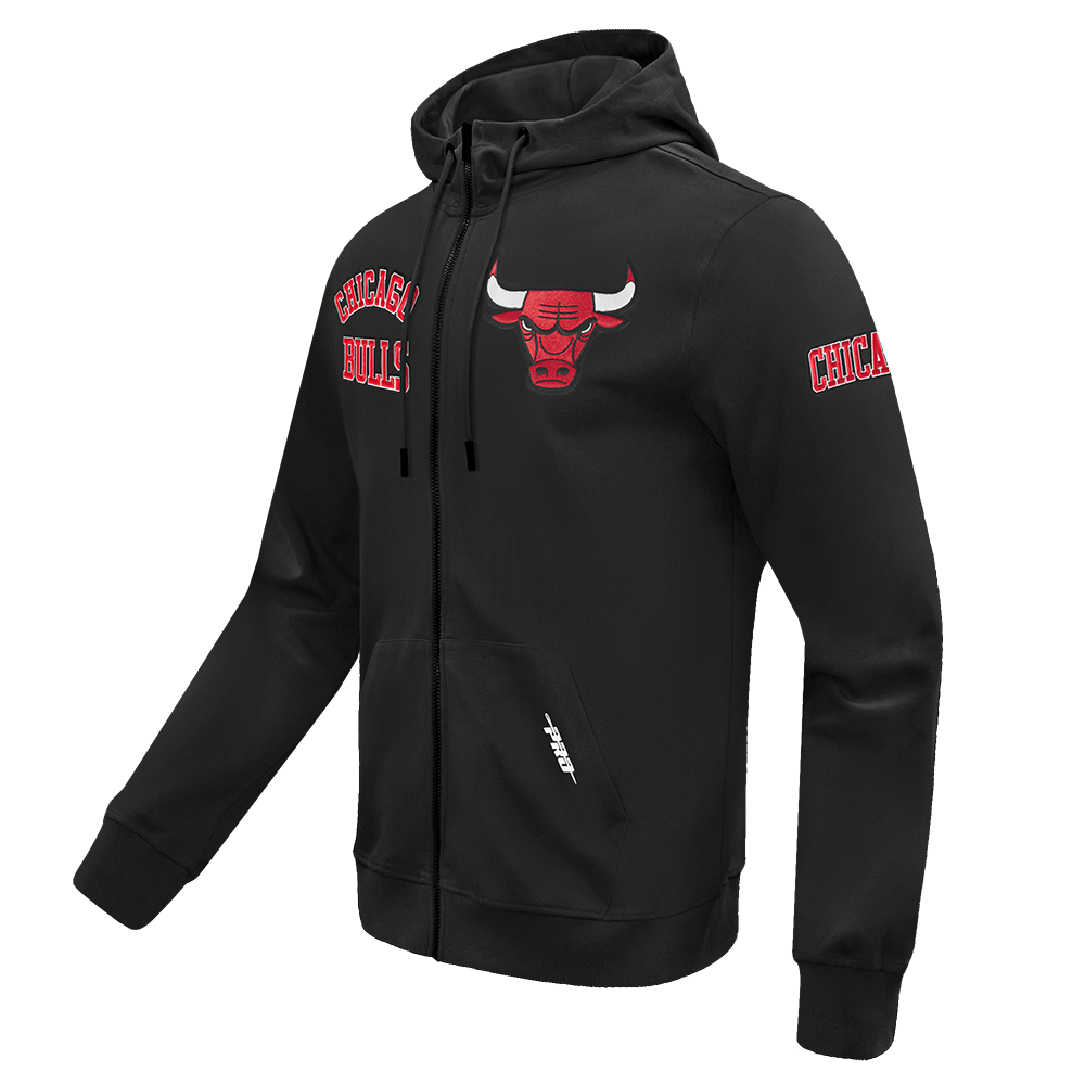 NBA CHICAGO BULLS CLASSIC WIND SUIT CHANDAIL À CAPUCHON TISSÉ À GLISSIÈRE POUR HOMME (NOIR)