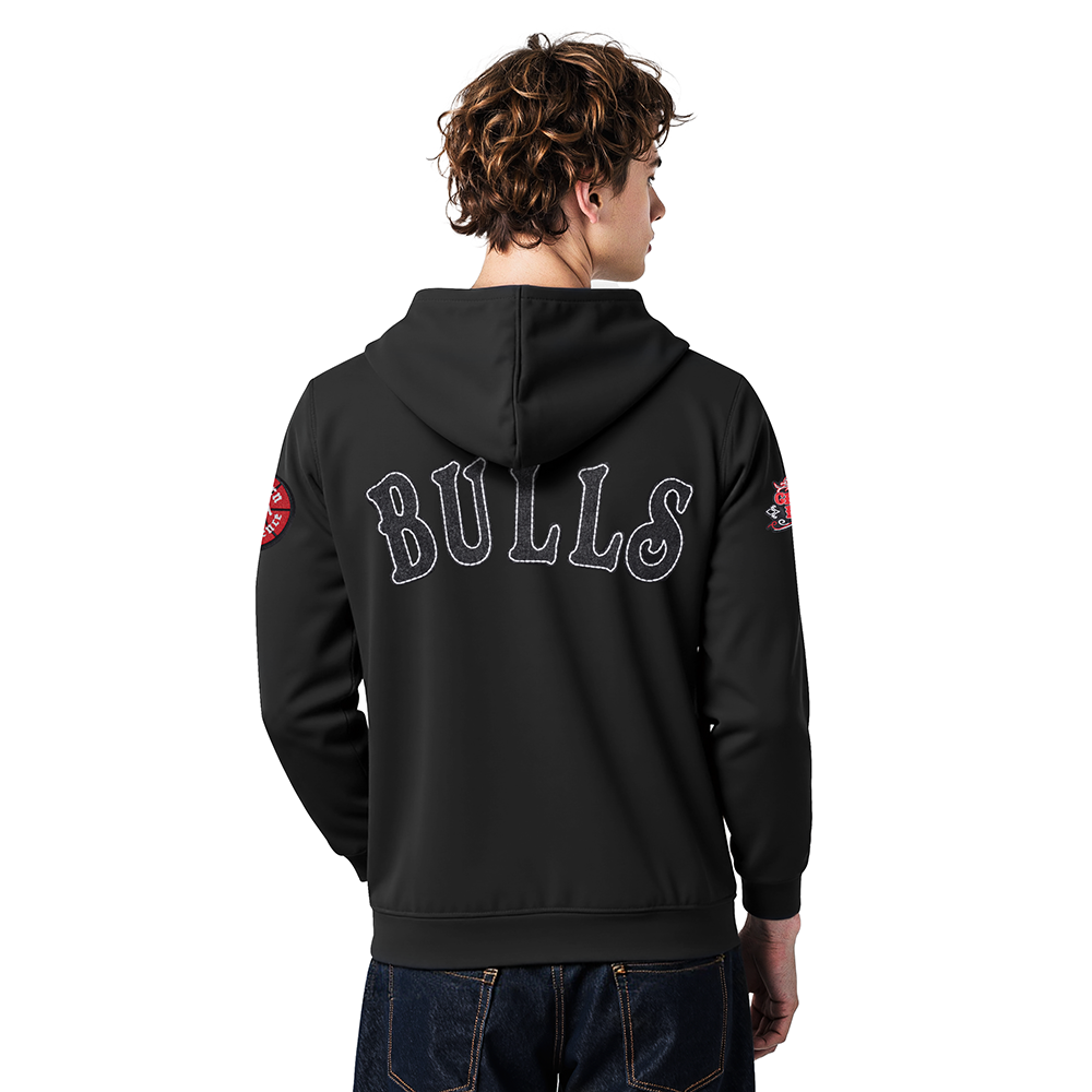 NBA CHICAGO BULLS REBEL ATHLETICS MEN'S FLC PO HOODIE (BLACK)