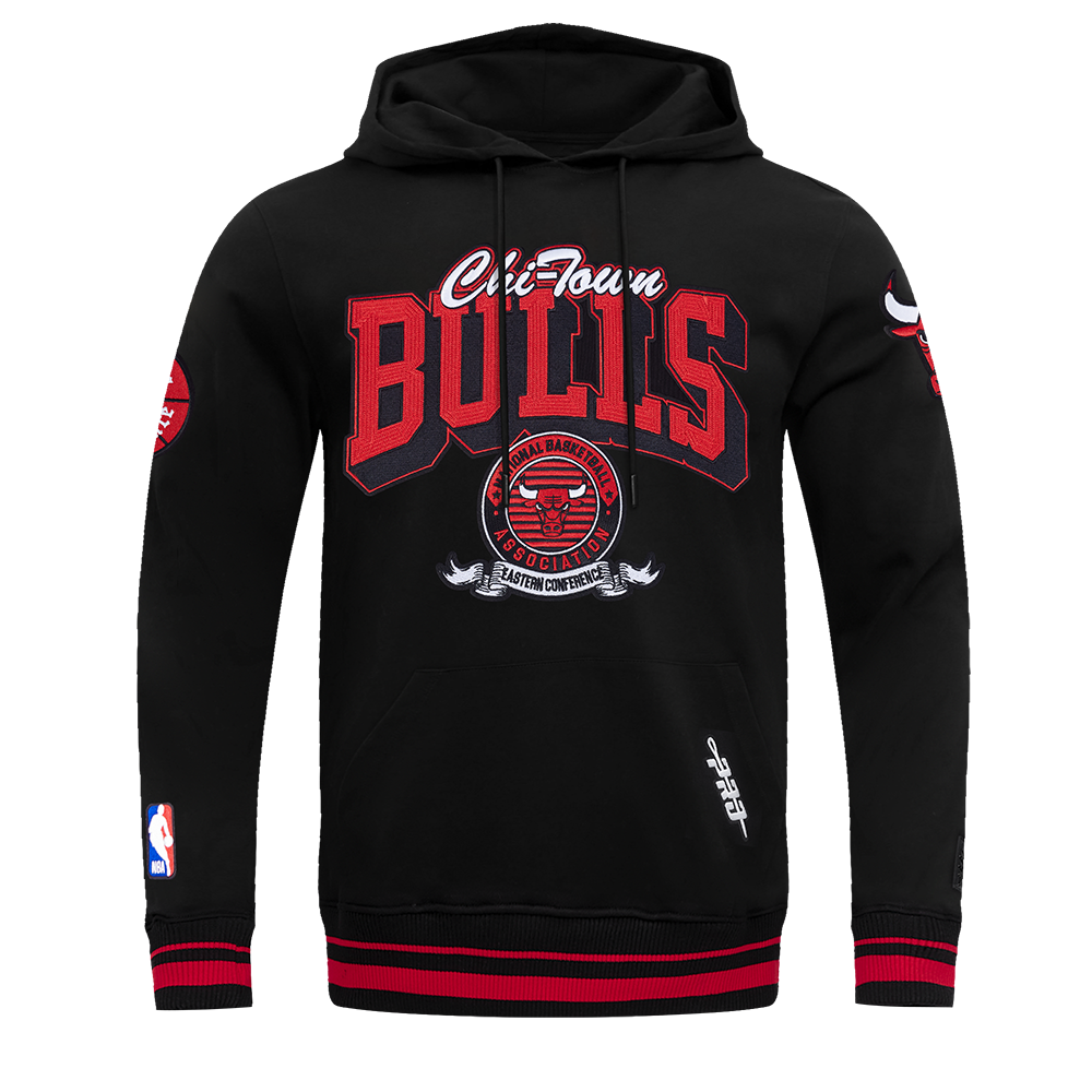 NBA CHICAGO BULLS TEAM BADGE MEN'S RIB FLC PO HOODIE (BLACK/RED/BLACK)