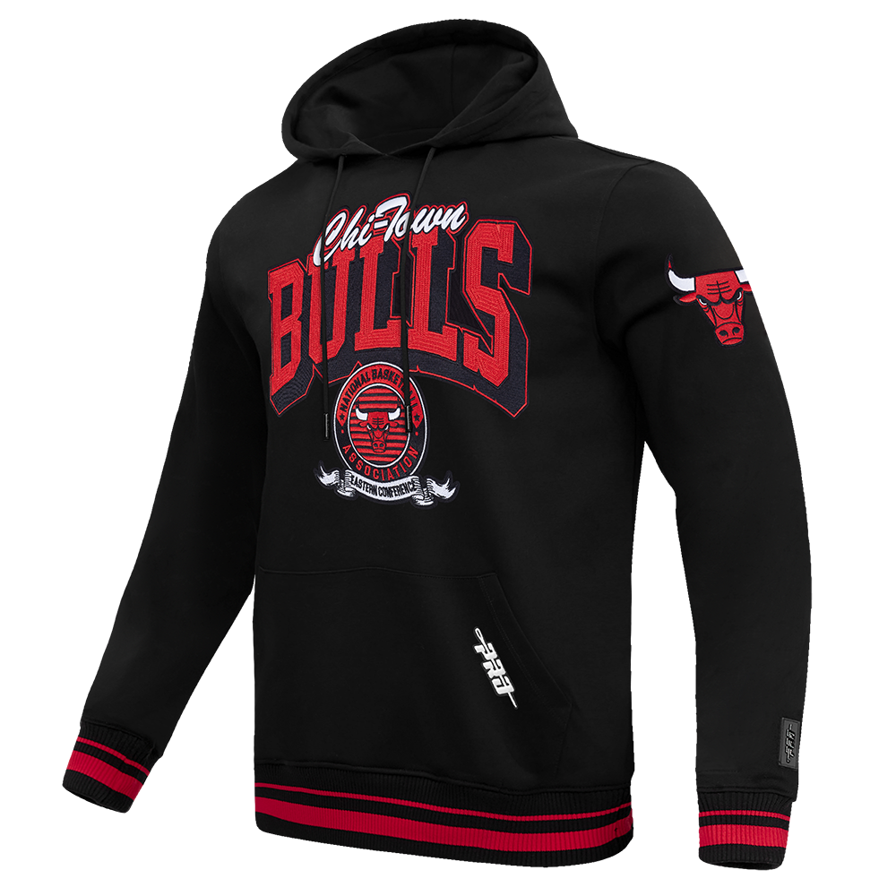 NBA CHICAGO BULLS TEAM BADGE MEN'S RIB FLC PO HOODIE (BLACK/RED/BLACK)
