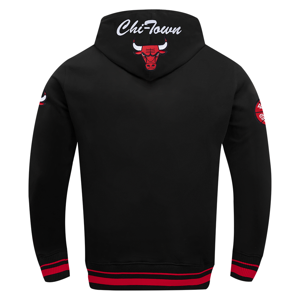 NBA CHICAGO BULLS TEAM BADGE MEN'S RIB FLC PO HOODIE (BLACK/RED/BLACK)