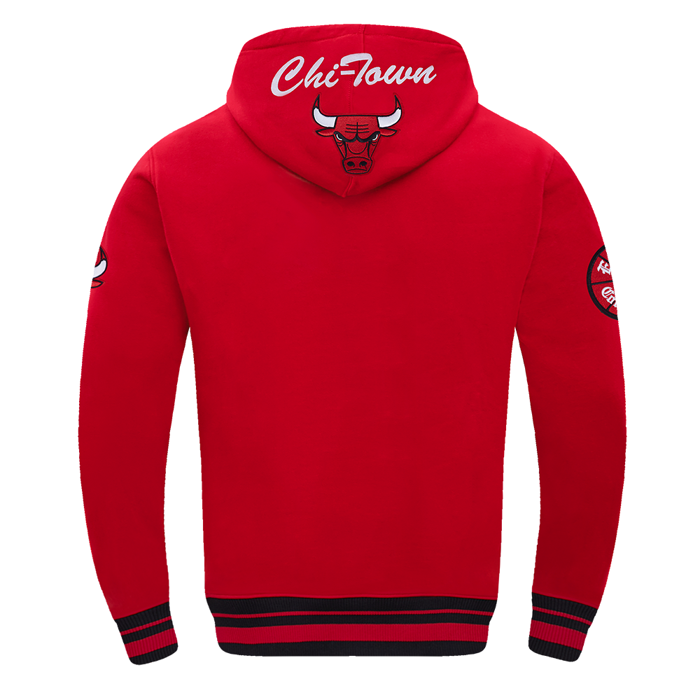 NBA CHICAGO BULLS TEAM BADGE CHANDAIL À CAPUCHON EN MOLLETON CÔTELÉ POUR HOMME (ROUGE/NOIR)