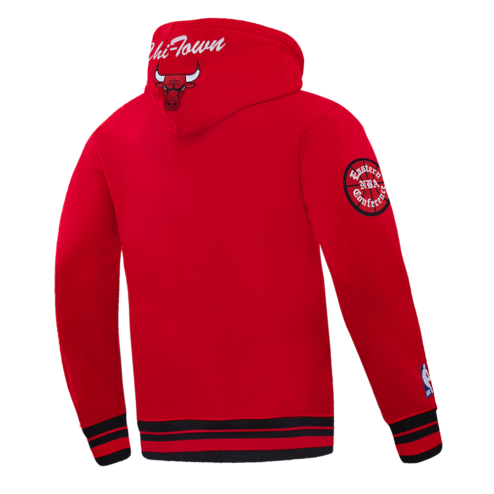 NBA CHICAGO BULLS TEAM BADGE CHANDAIL À CAPUCHON EN MOLLETON CÔTELÉ POUR HOMME (ROUGE/NOIR)