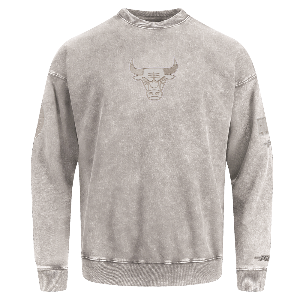 NBA CHICAGO BULLS WASHED CLASSIC MEN'S ENZYME WASH DROP SHOULDER FT CREWNECK (WASHED WARM SLATE)