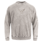 NBA CHICAGO BULLS WASHED CLASSIC MEN'S ENZYME WASH DROP SHOULDER FT CREWNECK (WASHED WARM SLATE)