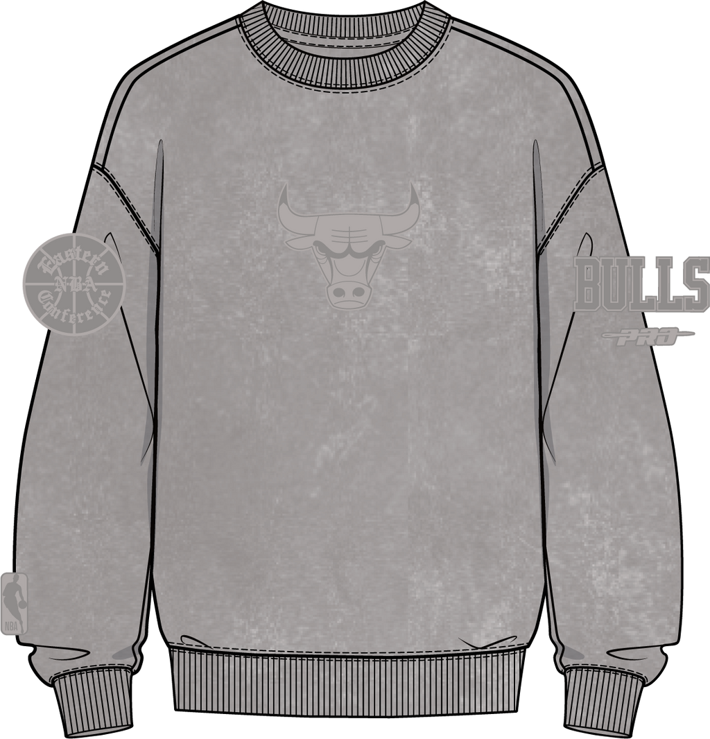 NBA CHICAGO BULLS WASHED CLASSIC MEN'S ENZYME WASH DROP SHOULDER FT CREWNECK (WASHED WARM SLATE)