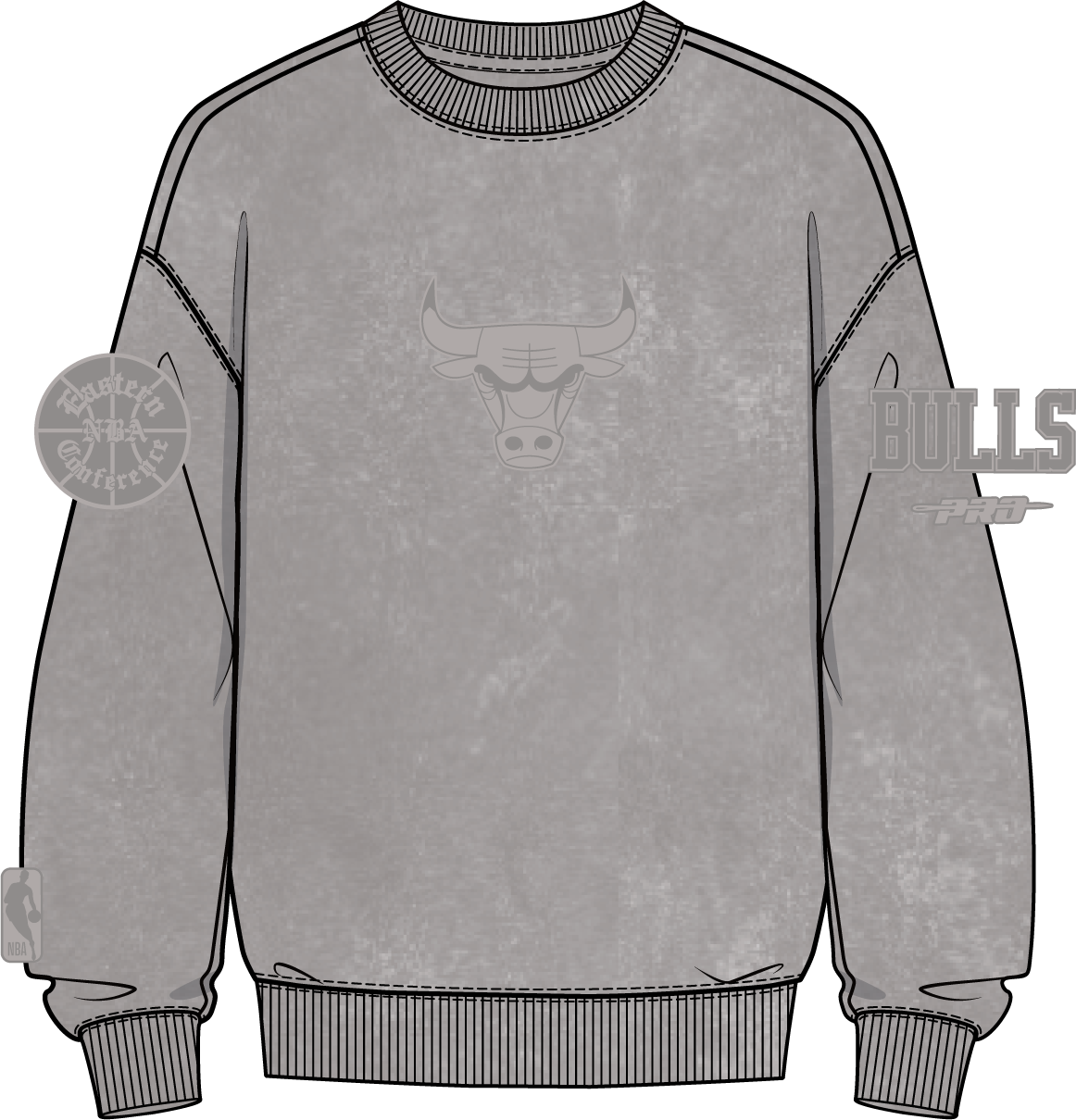 NBA CHICAGO BULLS WASHED CLASSIC MEN'S ENZYME WASH DROP SHOULDER FT CREWNECK (WASHED WARM SLATE)
