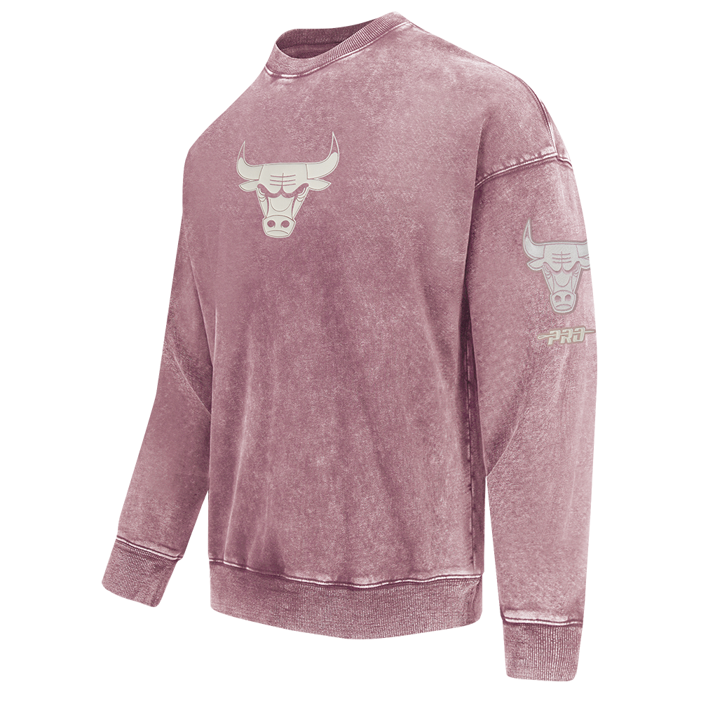 NBA CHICAGO BULLS STREET TEAM CHANDAIL À COL ROND À ÉPAULES TOMBANTES EN MOLLETON FRANÇAIS LAVÉ À L'ENZYME POUR HOMME (MAUVE DÉLAVÉ)