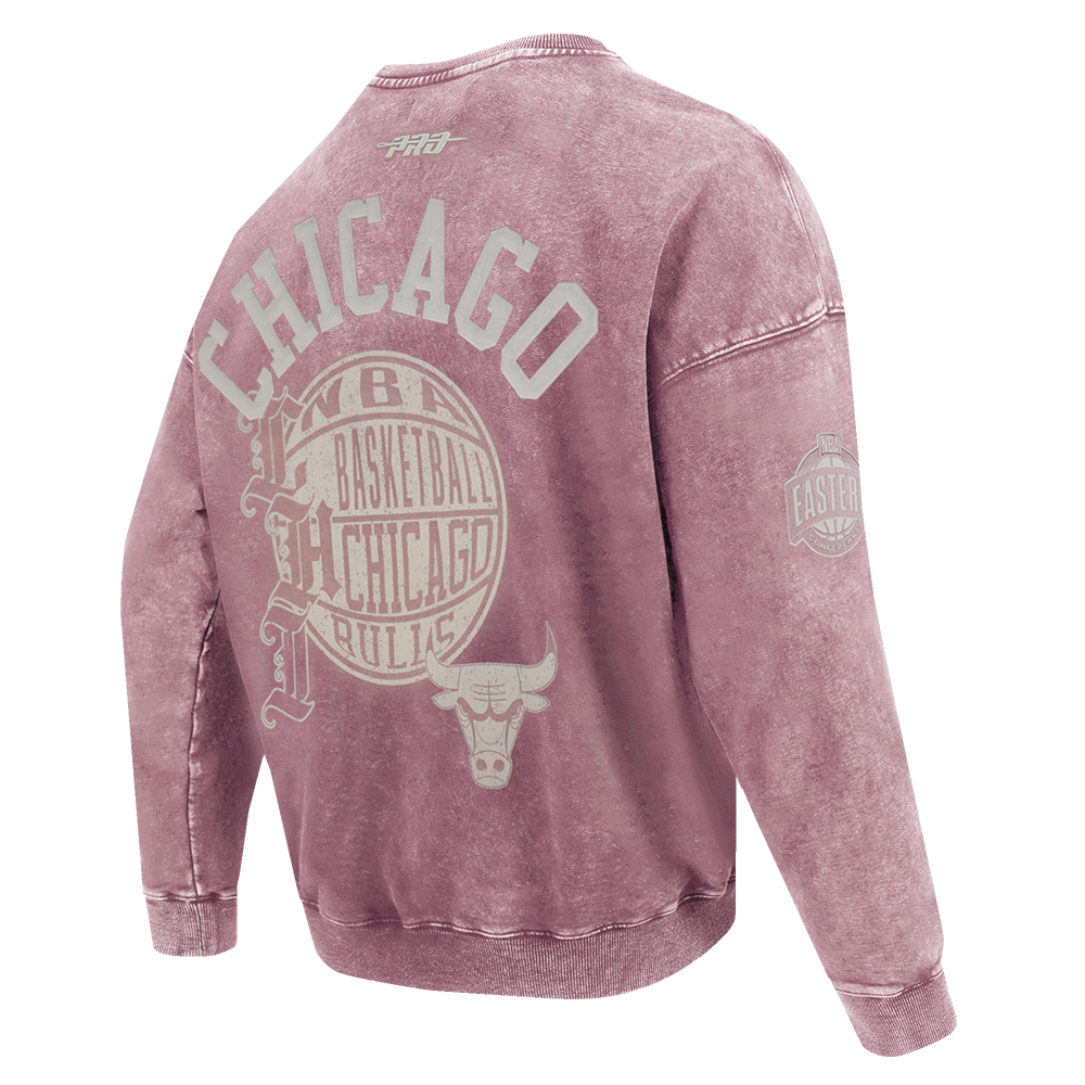 NBA CHICAGO BULLS STREET TEAM CHANDAIL À COL ROND À ÉPAULES TOMBANTES EN MOLLETON FRANÇAIS LAVÉ À L'ENZYME POUR HOMME (MAUVE DÉLAVÉ)