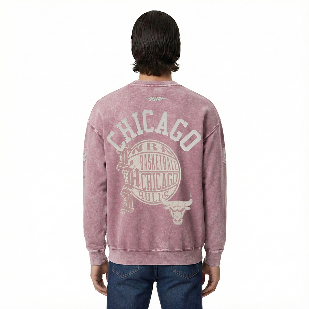 NBA CHICAGO BULLS STREET TEAM CHANDAIL À COL ROND À ÉPAULES TOMBANTES EN MOLLETON FRANÇAIS LAVÉ À L'ENZYME POUR HOMME (MAUVE DÉLAVÉ)