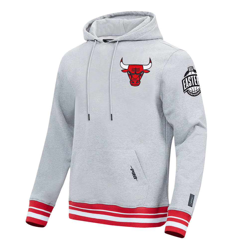 NBA CHICAGO BULLS MEN'S PULL OVER HOODIE (HEATHER GRAY/RED)