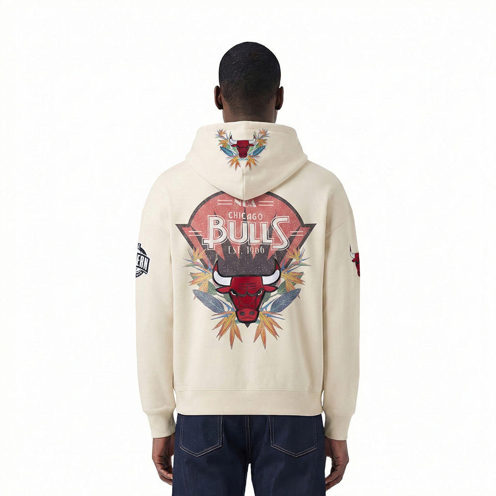 NBA CHICAGO BULLS PARADISE MEN'S PULL OVER HOODIE (EGGSHELL)