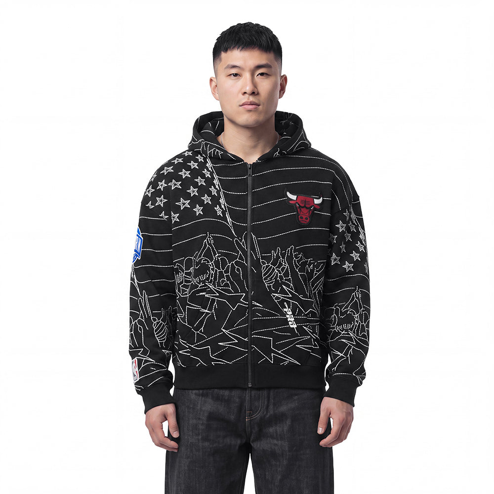 NBA CHICAGO BULLS PRO PREMIUM CHANDAIL À CAPUCHON À GLISSIÈRE POUR HOMME (NOIR)
