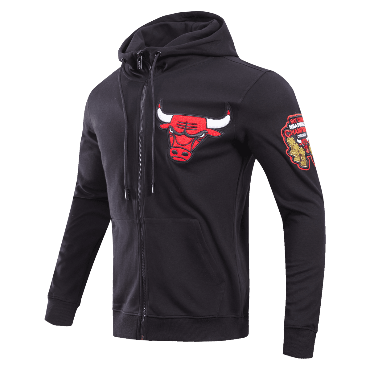 NBA CHICAGO BULLS CLASSIC CHENILLE MEN'S FULL ZIP PULLOVER HOODIE (BLACK)