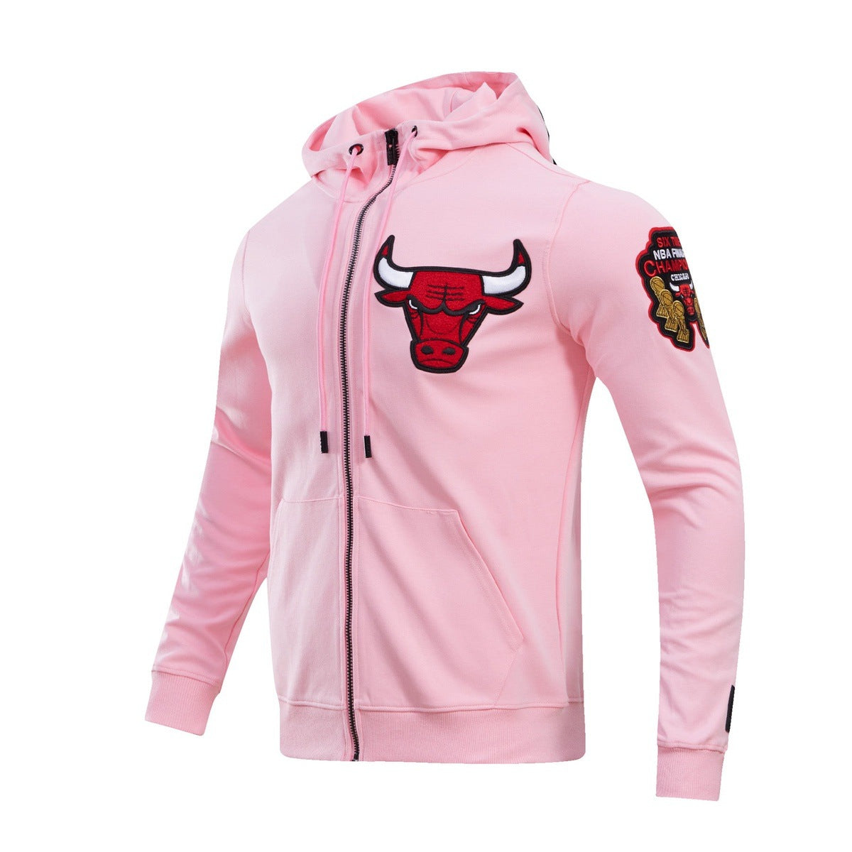 NBA CHICAGO BULLS CLASSIC CHENILLE MEN'S FULL ZIP PULLOVER HOODIE (PINK)