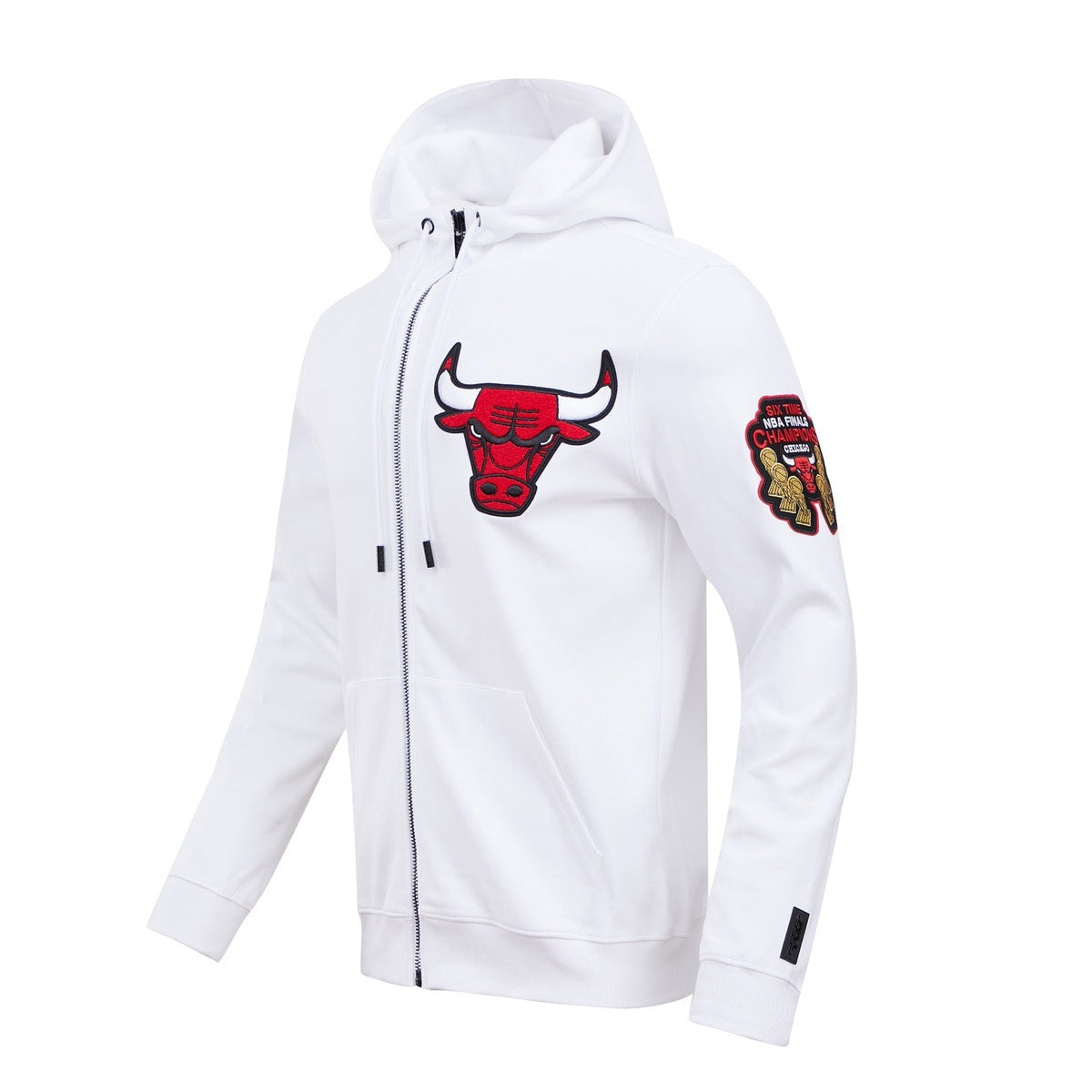 NBA CHICAGO BULLS CLASSIC CHENILLE MEN'S FULL ZIP PULLOVER HOODIE (WHITE)