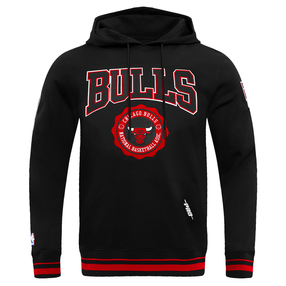 NBA CHICAGO BULLS CREST EMBLEM CHANDAIL À CAPUCHON CÔTELÉ POUR HOMME (NOIR/ROUGE/NOIR)