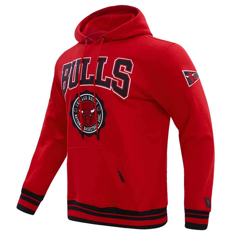 NBA CHICAGO BULLS CREST EMBLEM MEN'S RIB PULLOVER HOODIE (RED/BLACK)