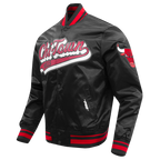 NBA CHICAGO BULLS SCRIPT TAIL MEN'S SATIN JACKET (BLACK/RED/BLACK)