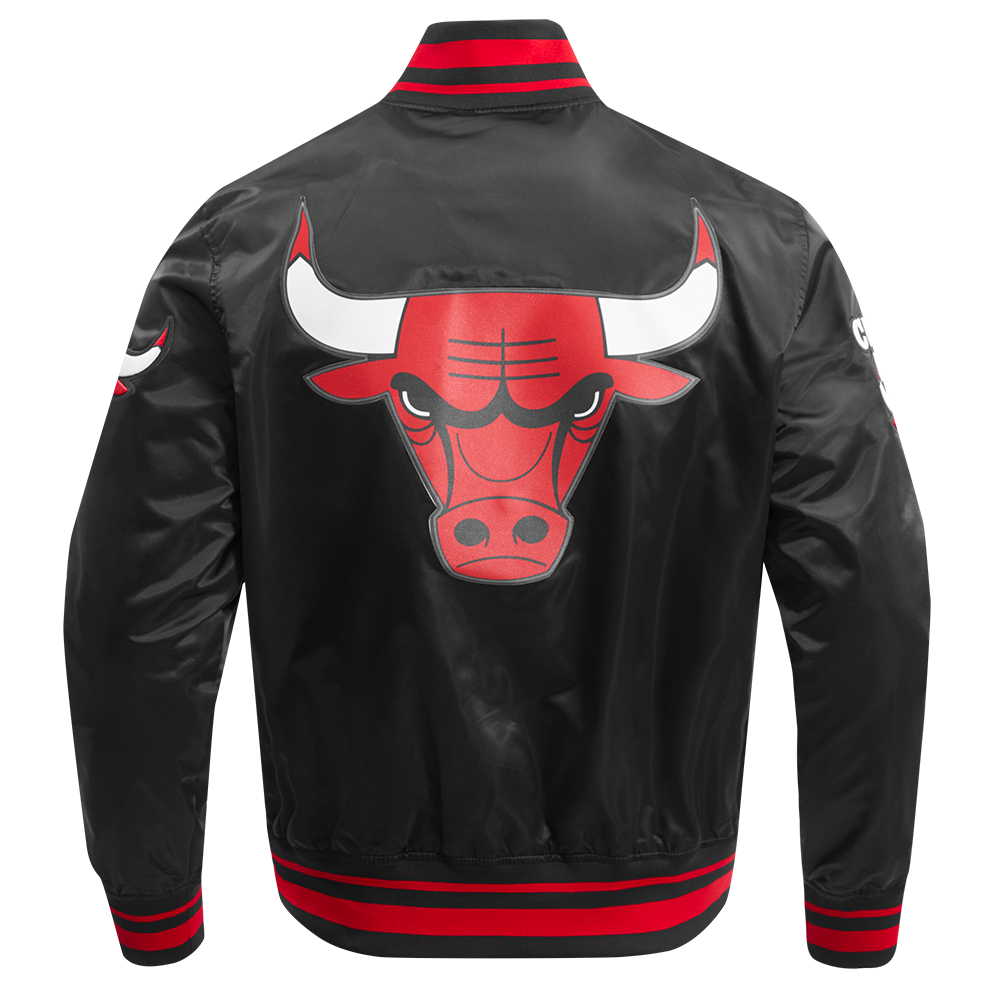 NBA CHICAGO BULLS SCRIPT TAIL MEN'S SATIN JACKET (BLACK/RED/BLACK)