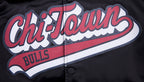 NBA CHICAGO BULLS SCRIPT TAIL MEN'S SATIN JACKET (BLACK/RED/BLACK)