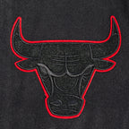 NBA CHICAGO BULLS OLD ENGLISH MEN'S RIB WOOL VARSITY JACKET (BLACK/RED/BLACK)