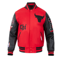 NBA CHICAGO BULLS OLD ENGLISH MEN'S RIB WOOL VARSITY JACKET (RED/BLACK)