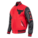 NBA CHICAGO BULLS OLD ENGLISH MEN'S RIB WOOL VARSITY JACKET (RED/BLACK)