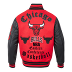 NBA CHICAGO BULLS OLD ENGLISH MEN'S RIB WOOL VARSITY JACKET (RED/BLACK)