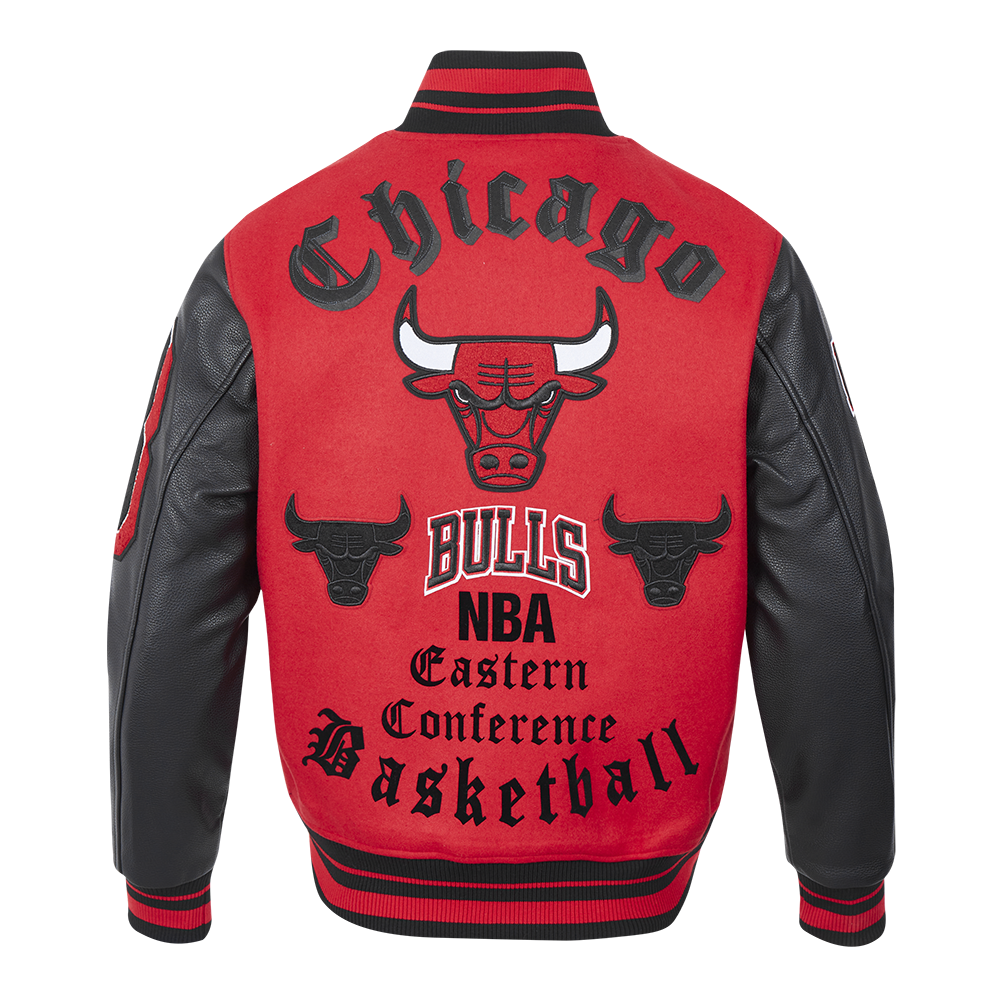 NBA CHICAGO BULLS OLD ENGLISH MEN'S RIB WOOL VARSITY JACKET (RED/BLACK)