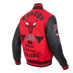 NBA CHICAGO BULLS OLD ENGLISH MEN'S RIB WOOL VARSITY JACKET (RED/BLACK)