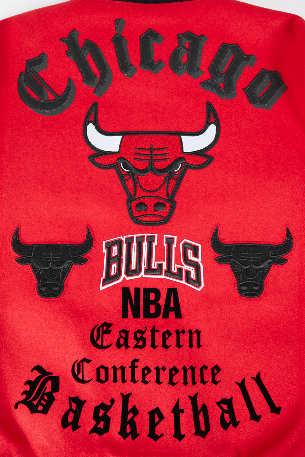 NBA CHICAGO BULLS OLD ENGLISH MEN'S RIB WOOL VARSITY JACKET (RED/BLACK)