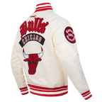 NBA CHICAGO BULLS BEST OF MEN'S RIB SATIN JACKET (EGGSHELL/ RED)
