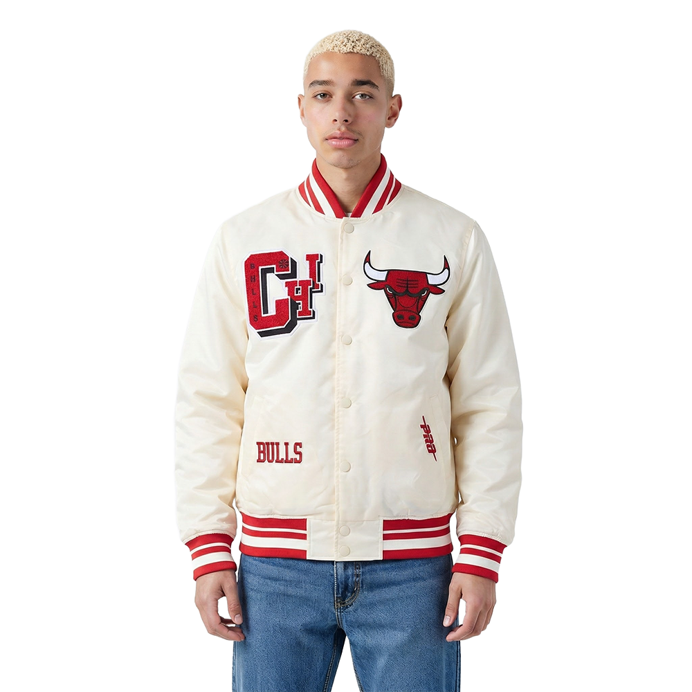 NBA CHICAGO BULLS BEST OF MEN'S RIB SATIN JACKET (EGGSHELL/ RED)