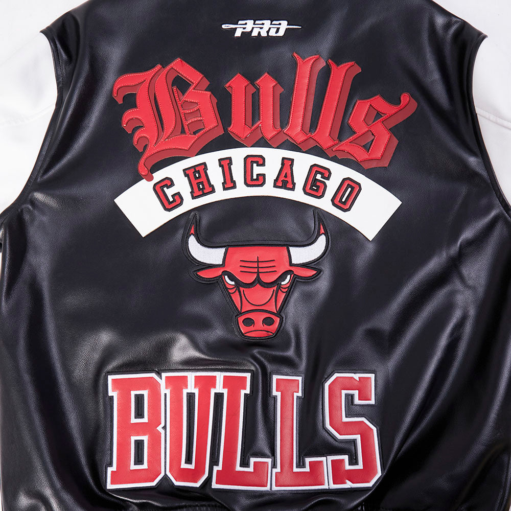 NBA CHICAGO BULLS BEST OF BLOUSON COLLÉGIAL EN CUIR POUR HOMME (NOIR/BLANC)