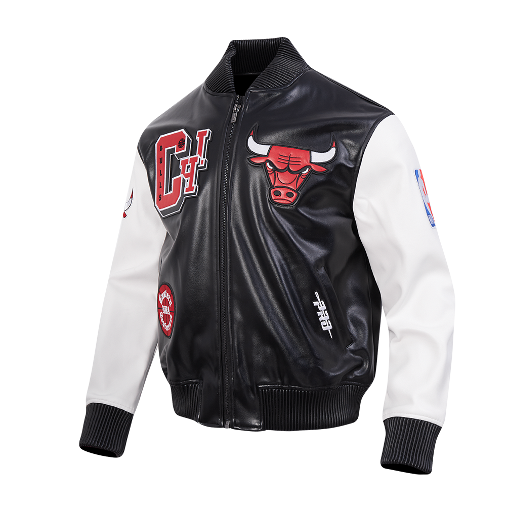 NBA CHICAGO BULLS BEST OF BLOUSON COLLÉGIAL EN CUIR POUR HOMME (NOIR/BLANC)