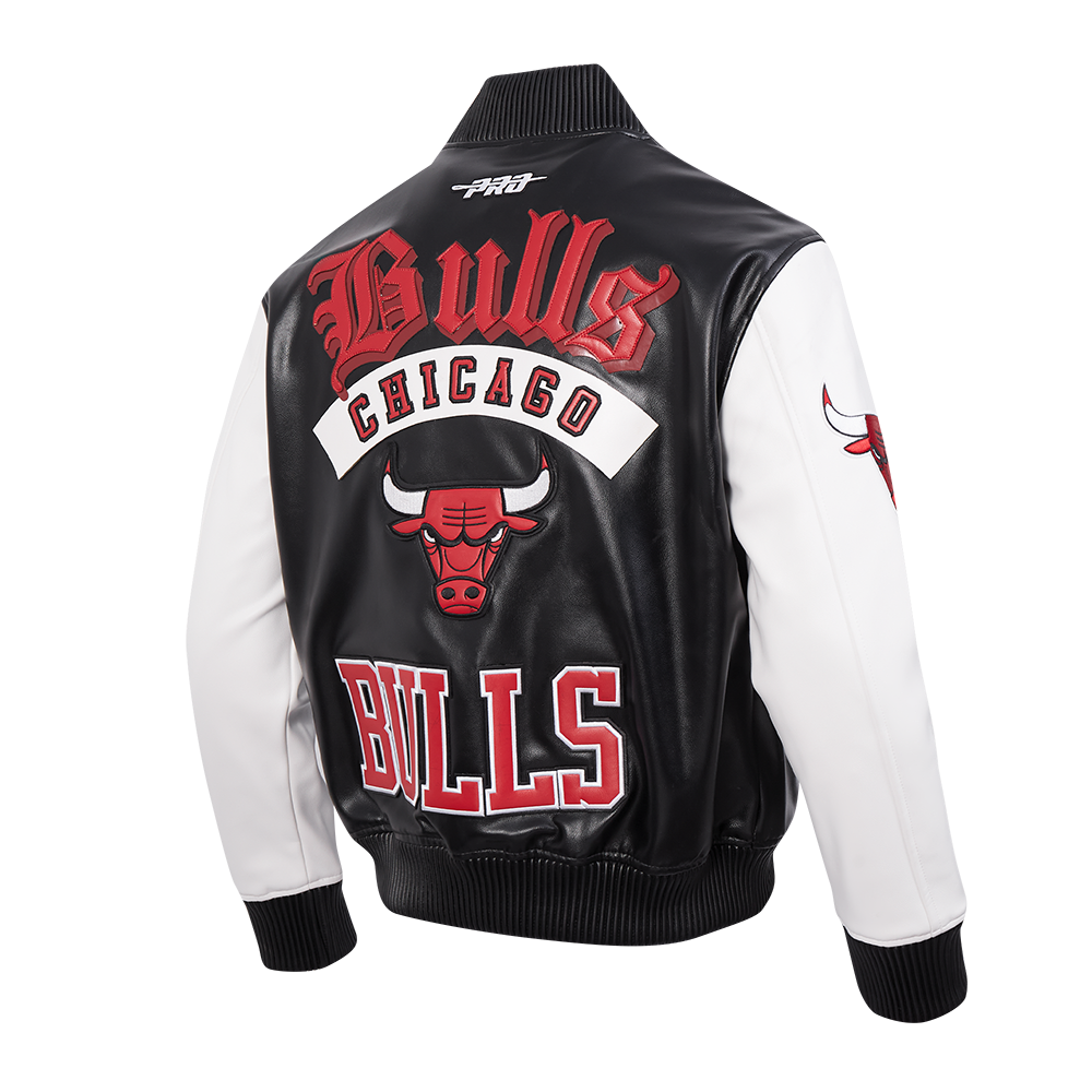 NBA CHICAGO BULLS BEST OF BLOUSON COLLÉGIAL EN CUIR POUR HOMME (NOIR/BLANC)