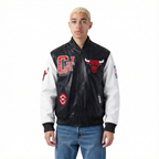 NBA CHICAGO BULLS BEST OF BLOUSON COLLÉGIAL EN CUIR POUR HOMME (NOIR/BLANC)