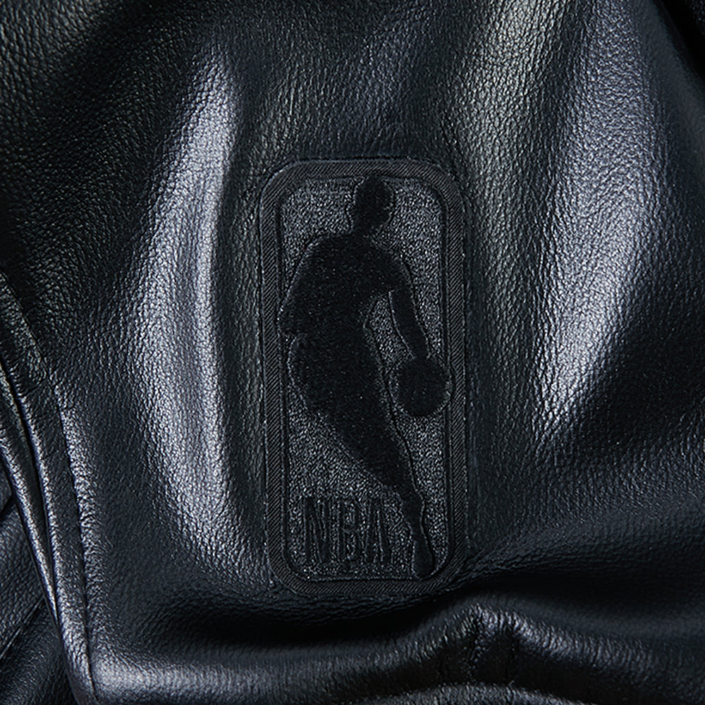NBA CHICAGO BULLS BLACKOUT BLOUSON COLLÉGIAL EN CUIR POUR HOMME (NOIR DE JAIS)