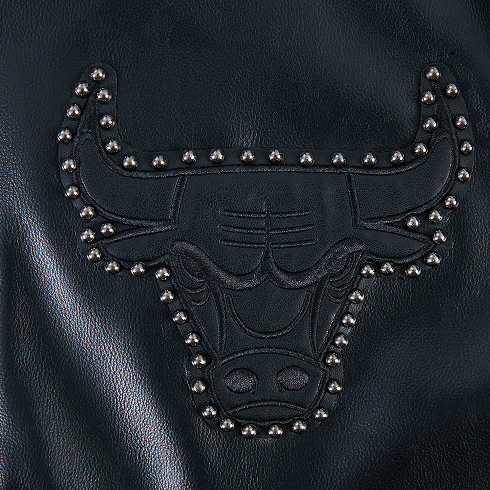 NBA CHICAGO BULLS BLACKOUT BLOUSON COLLÉGIAL EN CUIR POUR HOMME (NOIR DE JAIS)