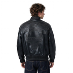 NBA CHICAGO BULLS BLACKOUT BLOUSON COLLÉGIAL EN CUIR POUR HOMME (NOIR DE JAIS)