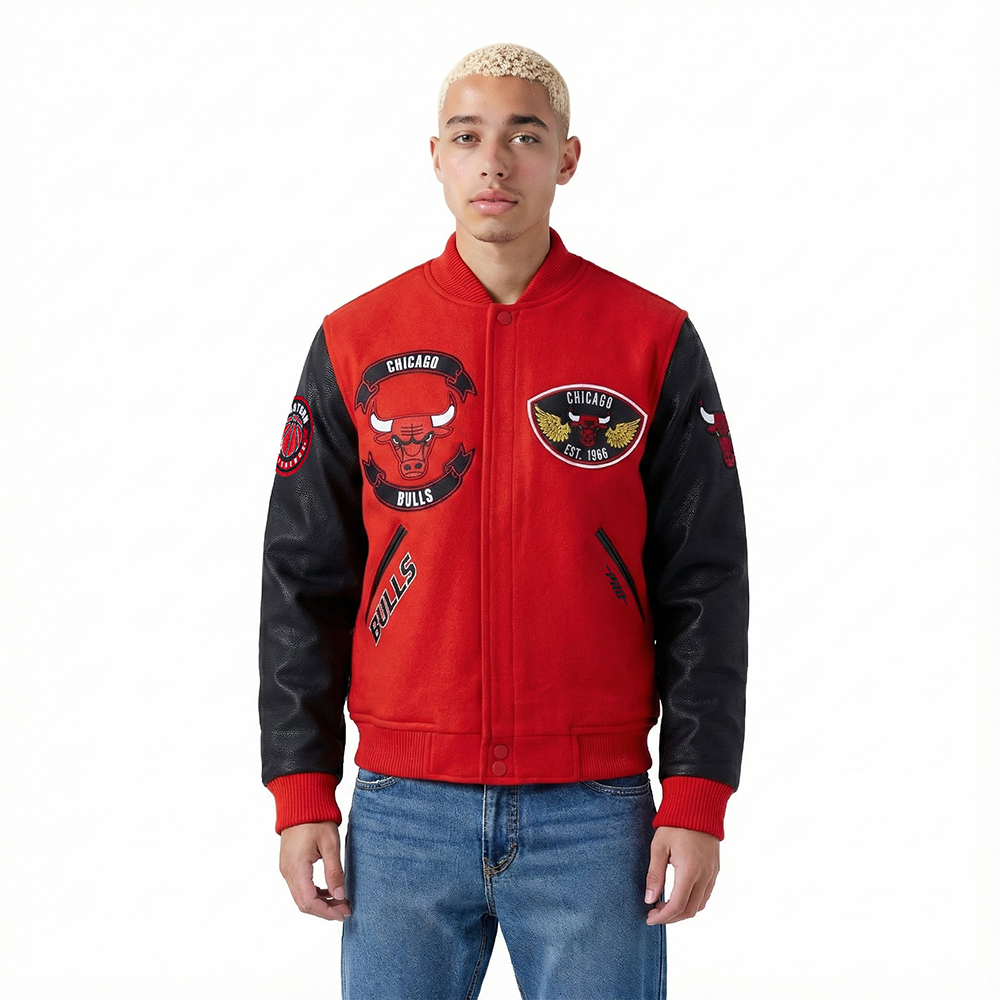 NBA CHICAGO BULLS BORN FOR SPORT MEN'S WOOL VARSITY JACKET (RED/BLACK)