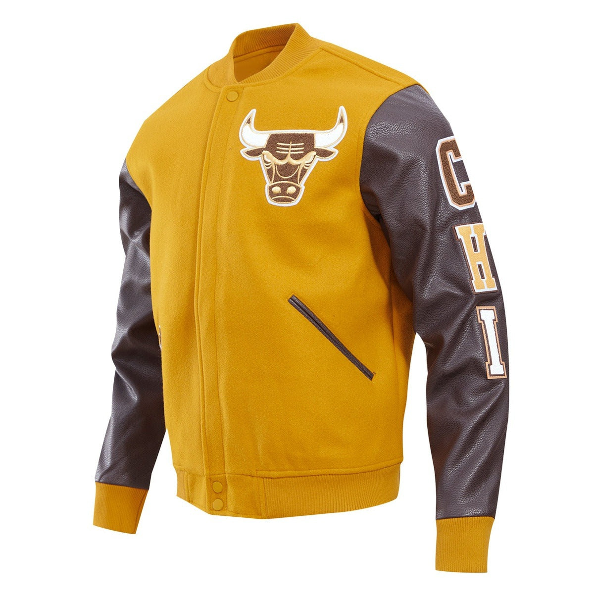 NBA CHICAGO BULLS CLASSIC BLOUSON COLLÉGIAL EN LAINE POUR HOMME (BRUN)