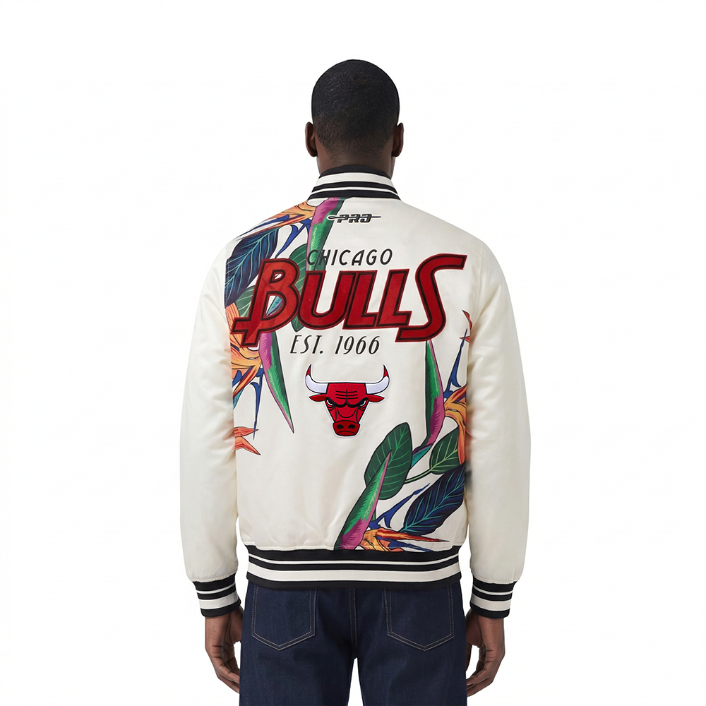 NBA CHICAGO BULLS PARADISE MEN'S SATIN JACKET (EGGSHELL/ BLACK)