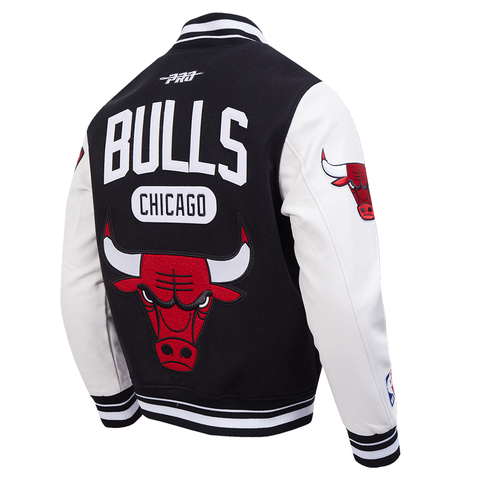 NBA CHICAGO BULLS LETTERMAN BLOUSON COLLÉGIAL POUR HOMME (NOIR/BLANC)